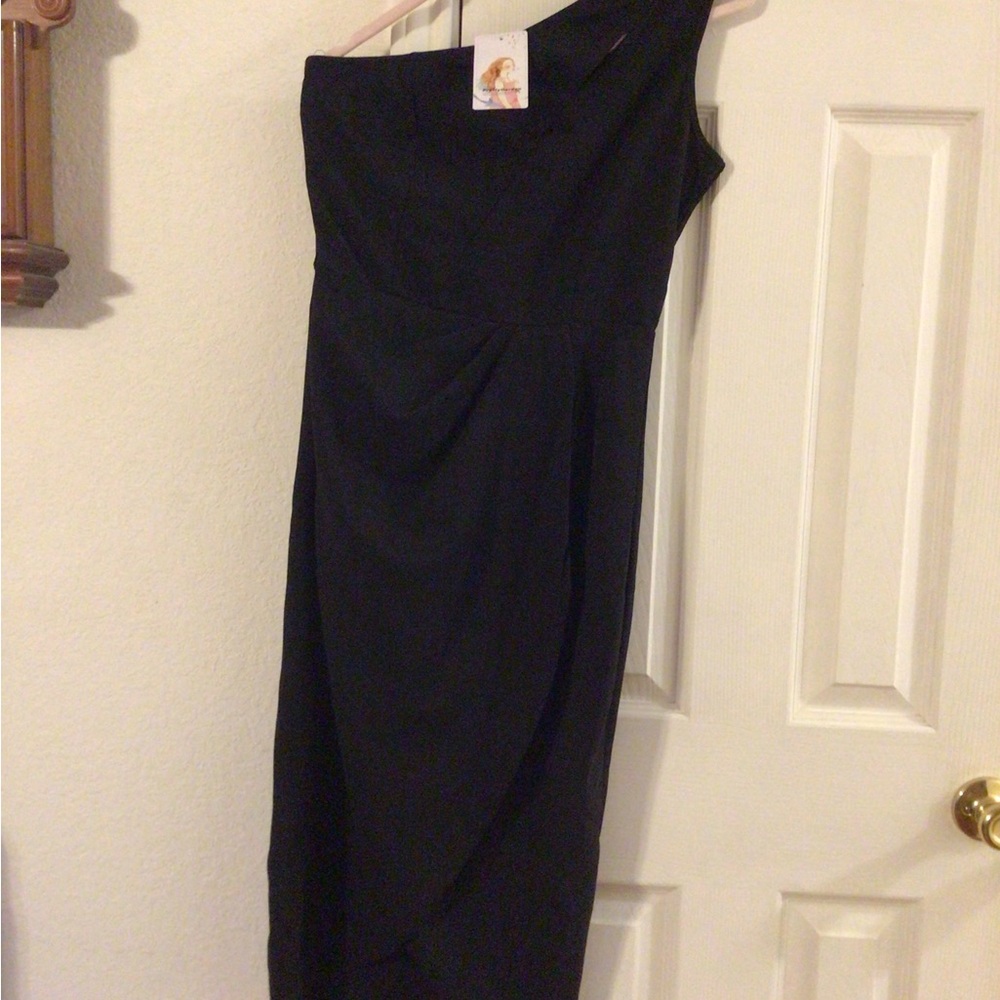 Pretty Garden One Shoulder Slit Wrap Front Ruched Bodycon Midi NWT
